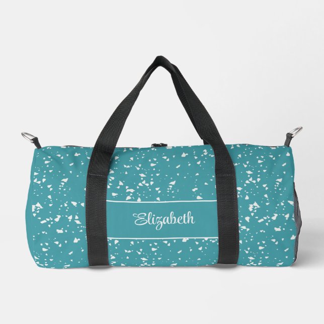 Turquoise Terrazzo Custom Name Duffle Bag (Front)
