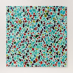 Turquoise Terrazzo Mosaic Broken Stones Jigsaw Puzzle