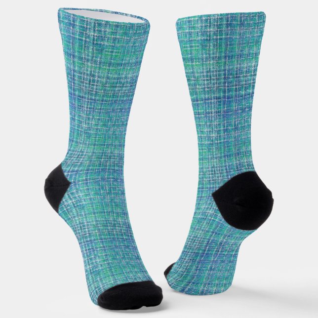 Turquoise textured check socks (Angled)