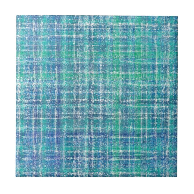 Turquoise textured check tile (Front)