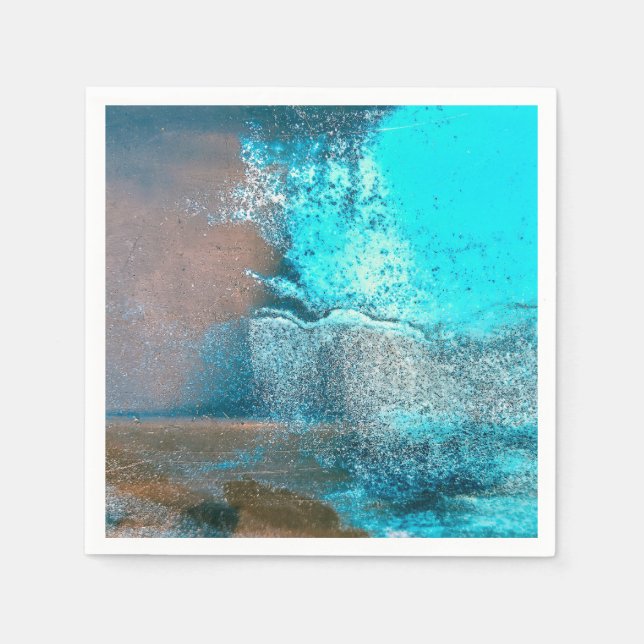 Turquoise Textured Paint and Rust Abstract Napkin (Front)