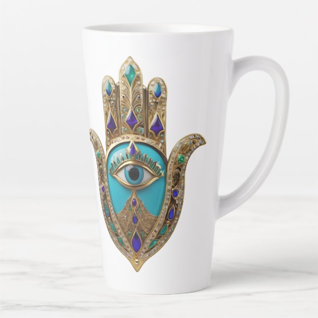 Turquoise Third Eye Hamsa Latte Mug (Right)
