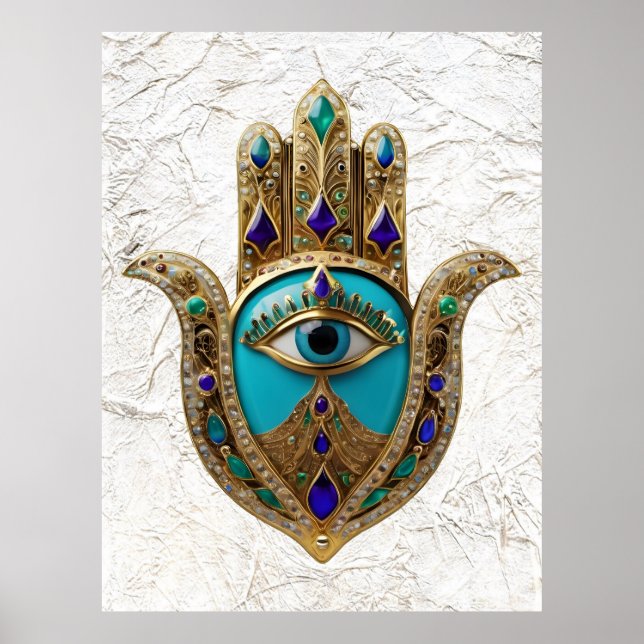 Turquoise Third Eye Hamsa Poster (Front)