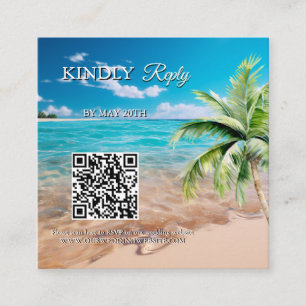Turquoise Tide Tropical Beach Wedding QR code RSVP Enclosure Card