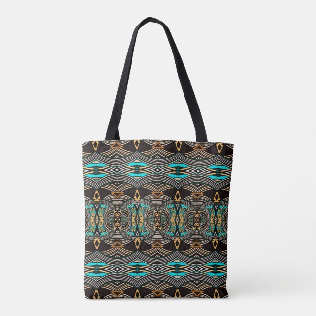 Turquoise Tides Abstract Tribal Tote (Back)