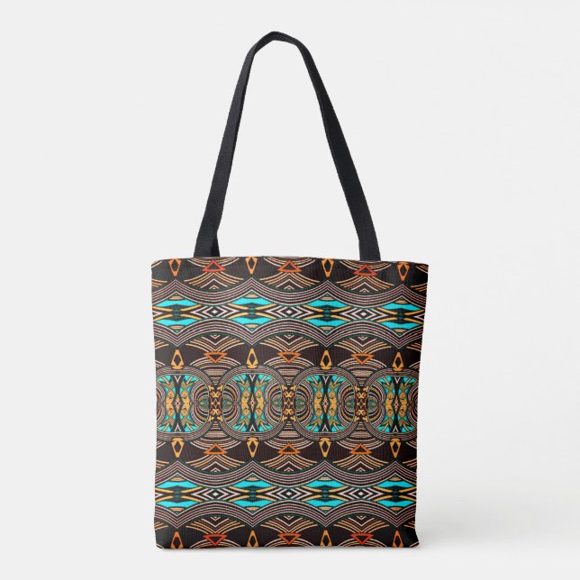 Turquoise Tides Abstract Tribal Tote (Back)