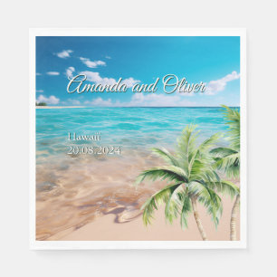 Turquoise Tides Tropical Palm Tree Beach Wedding Napkin
