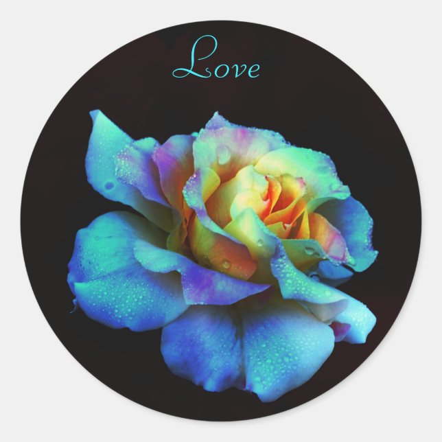 Turquoise Tie Dyed Rose Classic Round Sticker (Front)