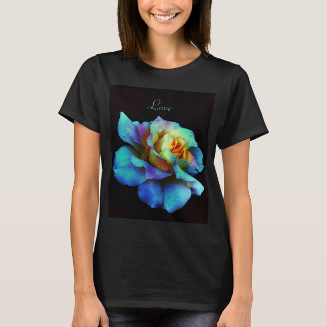 Turquoise Tie Dyed Rose T-Shirt (Front)