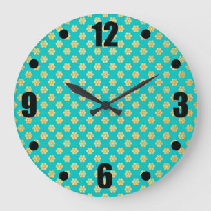 Turquoise Tiffany and Gold Daisy Flower Sparkle Large Clock