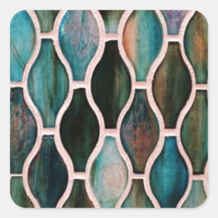 Turquoise tiles square sticker
