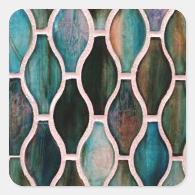 Turquoise tiles square sticker (Front)