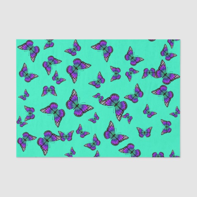 Turquoise Tissue Paper With Purple Butterflies (Front)