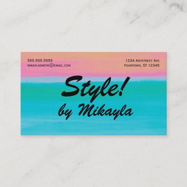 Turquoise to Peach Gradient Beauty Style Nails Business Card (Front)