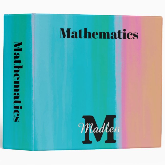 Turquoise to Peach Gradient School Subject Binder (Front/Spine)