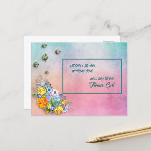 Turquoise to Pink Gradient Floral Bouquet Flower Announcement Postcard