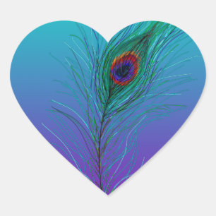 Turquoise to Purple Peacock Feather Heart Sticker