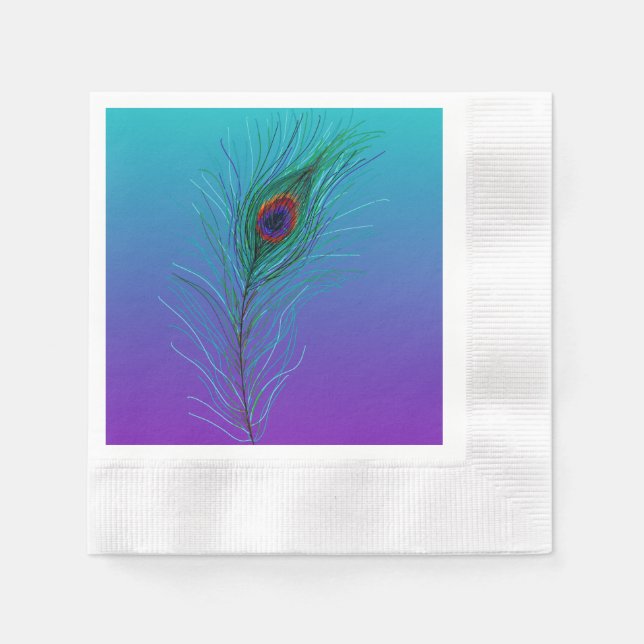 Turquoise to Purple Peacock Feather Napkin (Front)