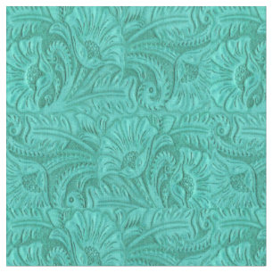 Turquoise Tooled Leather Print Western Fabric