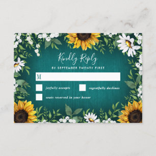 Turquoise Tournesol Pays Mariage rustique Cartes R