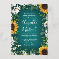 Turquoise Tournesol Rustique Invitations de mariag