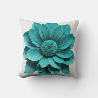 "Turquoise Tranquillity: Exquisite Large Flower Throw Pillow