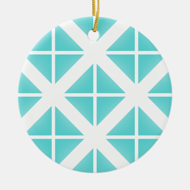 Turquoise Trendy Triangle Pattern Ceramic Ornament (Front)