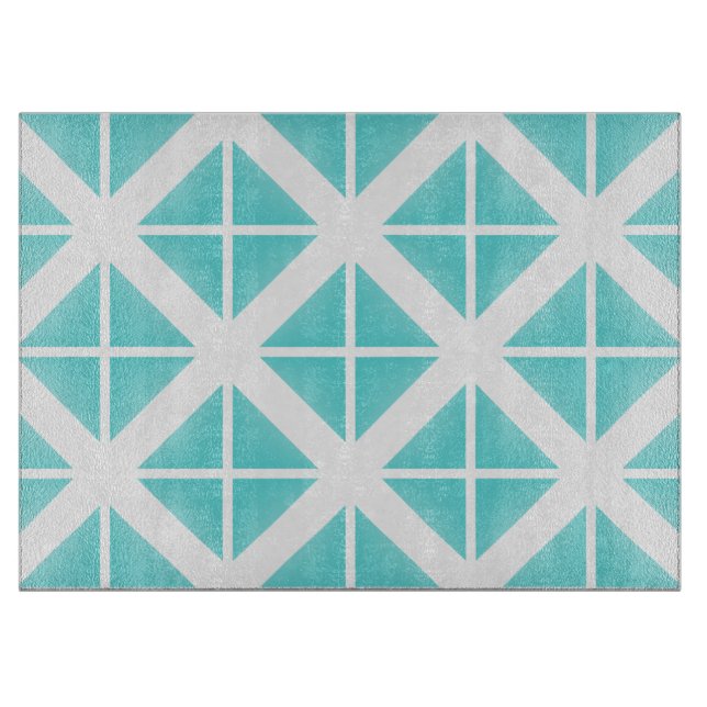 Turquoise Trendy Triangle Pattern Cutting Board (Front)