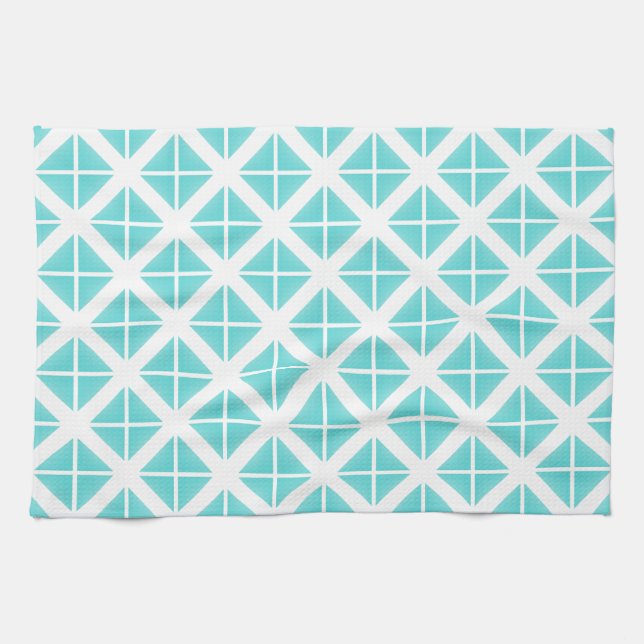 Turquoise Trendy Triangle Pattern Kitchen Towel (Horizontal)