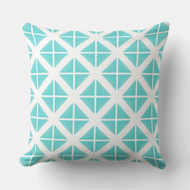 Turquoise Trendy Triangle Pattern Throw Pillow (Front)