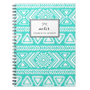 Turquoise Tribal Aztec Pattern Personalized Notebook