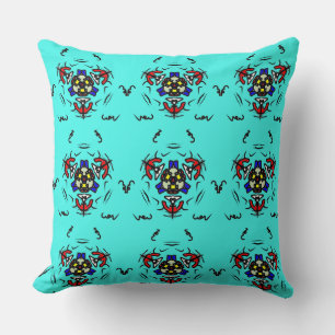 Turquoise Tribal Mandala" Throw Pillow