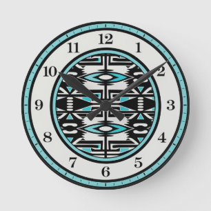 Turquoise Tribal Tapestry Wall Clock