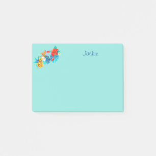 Turquoise Tropical Flowers Personalized 4x3 Post-it Notes
