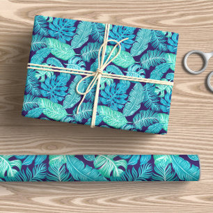 Turquoise Tropical Leaves Wrapping Paper