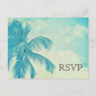 Turquoise Tropical Palm Tree Wedding RSVP Invitation Postcard