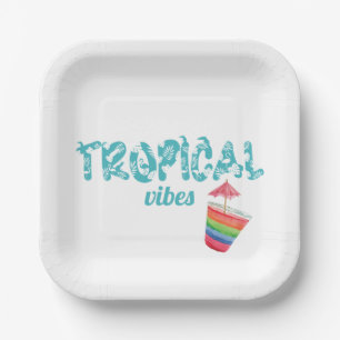 Turquoise Tropical Vibes Cocktail Beachy Paper Plate