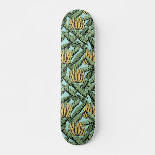 Turquoise Tropical Yellow Bananas and Leaves Skateboard
