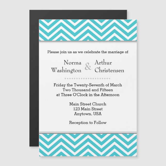 Turquoise Turquoise Chevron Faire-part de mariage  (Devant / Derrière)