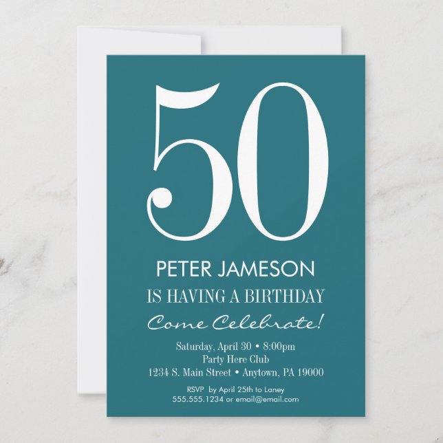 Turquoise Turquoise Moderne Adulte Invitations d'a (Devant)