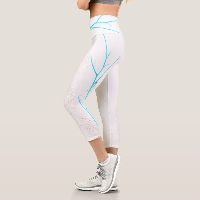 Turquoise Twig White Concrete Texture Leggings (Left)
