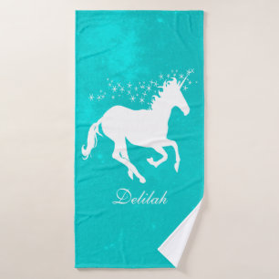 Turquoise Unicorn Personalized Bath Towel Set