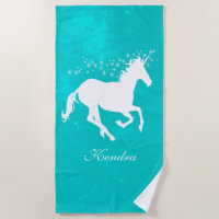 Turquoise Unicorn Personalized Beach Towel