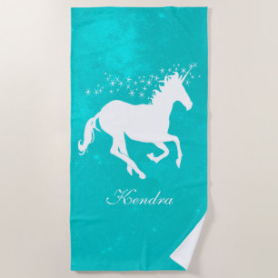 Turquoise Unicorn Personalized Beach Towel