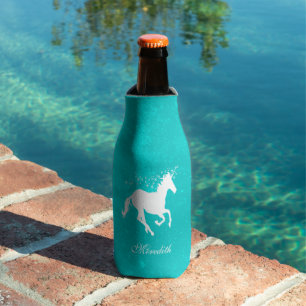 Turquoise Unicorn Personalized Bottle Cooler