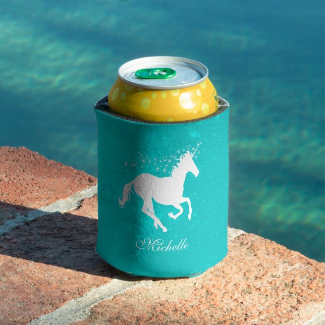 Turquoise Unicorn Personalized Can Cooler (In Situ Pool)