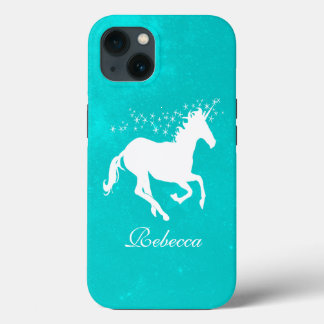 Turquoise Unicorn Personalized iPhone 13 Case