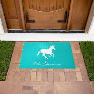 Turquoise Unicorn Personalized Doormat