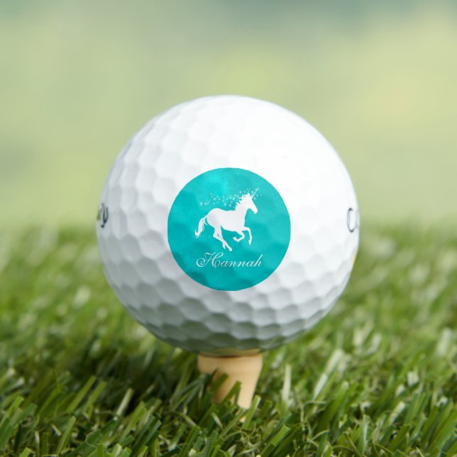 Turquoise Unicorn Personalized Golf Balls (Insitu Tee)
