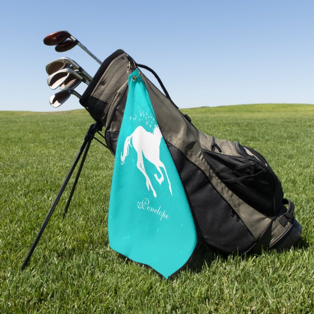 Turquoise Unicorn Personalized Golf Towel (Green)